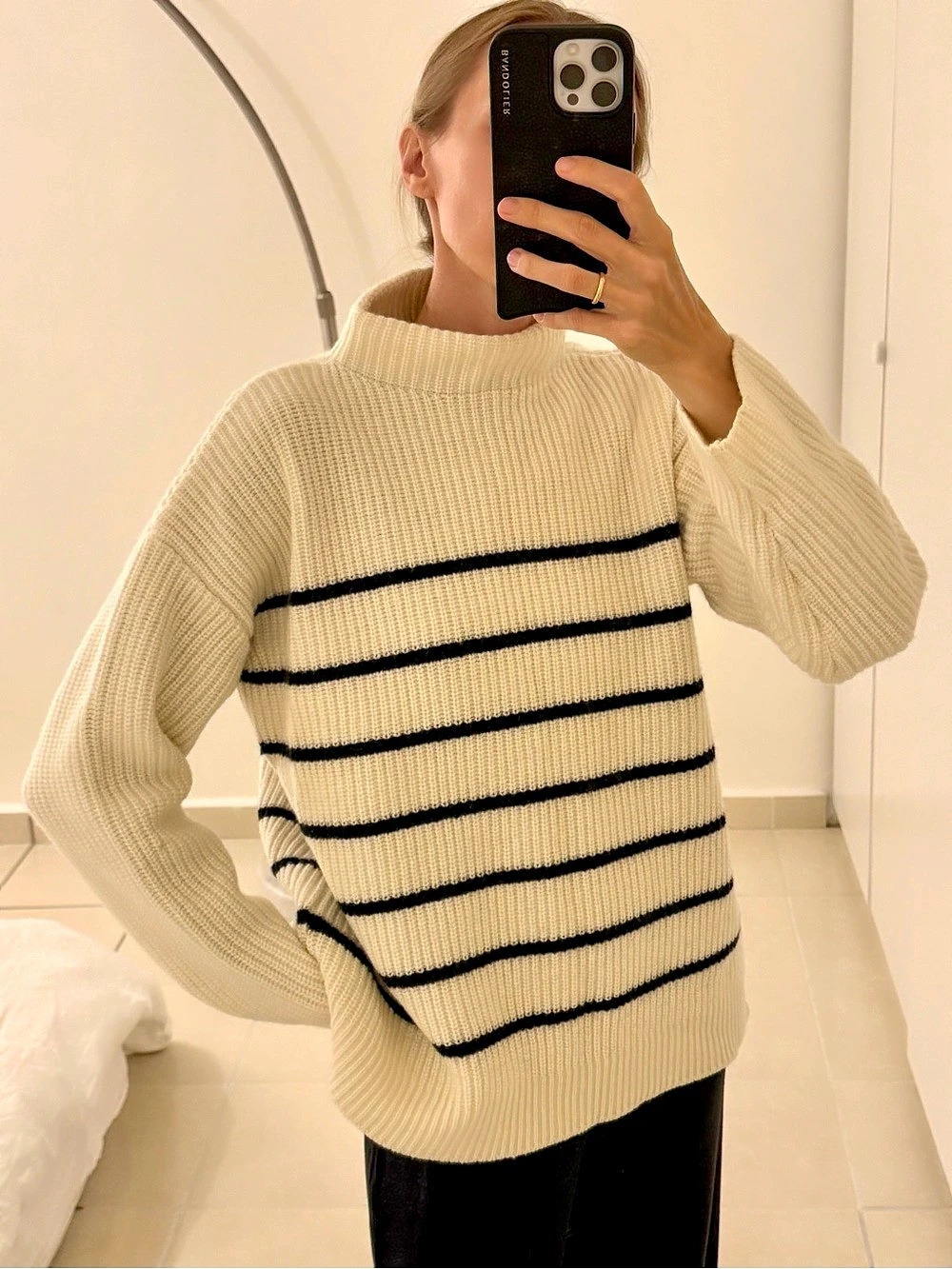 Massimo Dutti Striped Wool Cashmere Sweater in Cream & Black Size Small